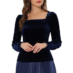 INSPIRE CHIC Women's Velvet Long Sleeve Square Neck Blouse - 1 of 4