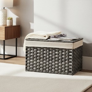 17.2 Gallon (65L) Storage Basket with Lid. This woven, foldable bin with handles and a metal frame comes with a removable liner. - 1 of 4