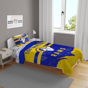 NFL Angeles Rams Slanted Stripe Twin Bed in a Bag Set - 4pc - 1 of 3