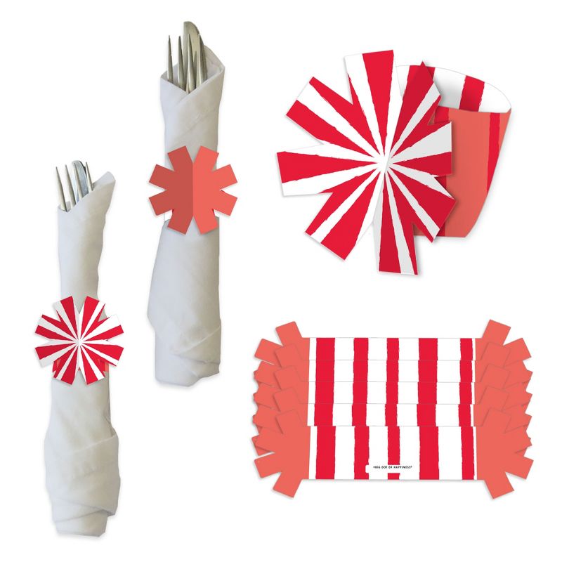 Big Dot of Happiness Red Stripes - Simple Party Paper Napkin Holder - Napkin Rings - Set of 24, 1 of 9