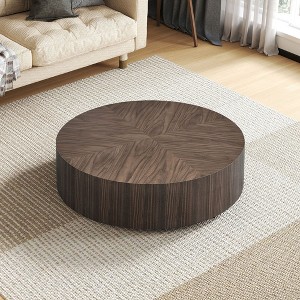 Okak Modern 35.4" Round Wood Coffee Table, Sturdy Base Drum Center Table, No Need Assembly for Living Room Apartment - 1 of 4
