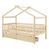 TIRAMISUBEST Twin/Full Size House Bed with 2 Storage Drawers, Wooden House Platform Bed with Fence Guardrails and Roof Design for Kids - 3 of 4