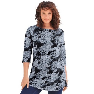 Roaman's Women's Plus Size Boatneck Ultimate Tunic With Side Slits - 1 of 4