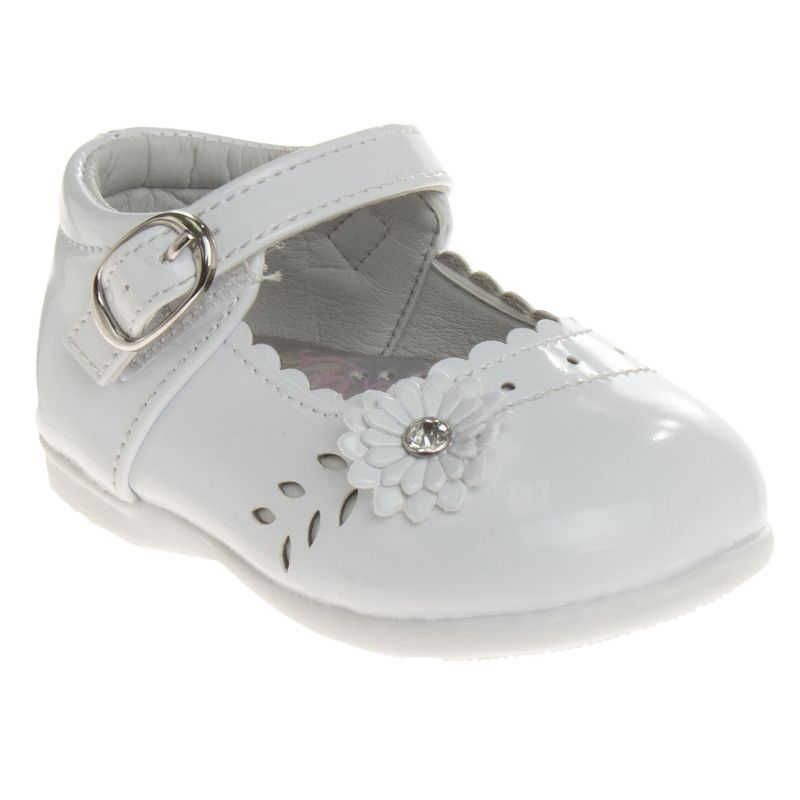 Josmo Baby Girls' Mary Jane Flats with Flower Detail: Non-Slip Sole Wedding Flower Girls' Shoes (Infants/Toddler Sizes), 1 of 9