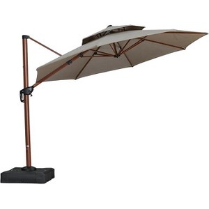 PURPLE LEAF Patio Large Cantilever Umbrella Outdoor Wood Grain Pattern Umbrella Pole Offset Umbrella Heavy Duty Sun Umbrellas for Garden Deck Pool - 1 of 4