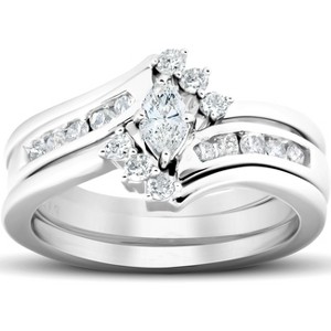 Pompeii3 1/2 Ct Marquise Diamond Engagement Trio Wedding Ring Set 10k White Gold - 1 of 4