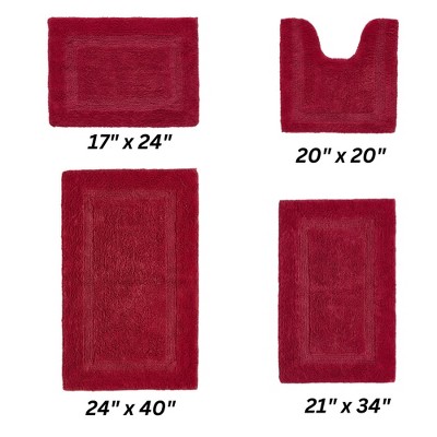 Lux Premium 100% Cotton Tufted Solid Reversible 4 PC Bath Rug Set – Ultra-Soft, Water-Absorbent, Durable, Machine Washable Bathroom Rug