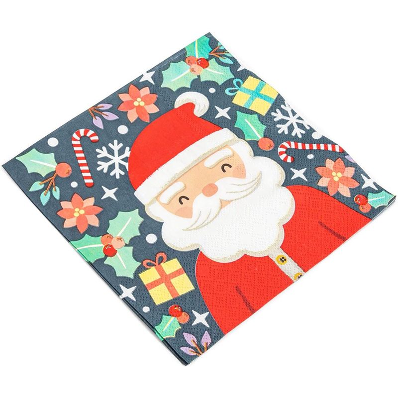 Blue Panda 50-Pack Santa Claus Disposable Paper Cocktail Napkins for Christmas Party Supplies Decorations, 5 of 8