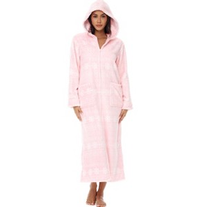 ADR Women's Zip Up Robe with Hood, Women's Long Zipper Robe, Warm Cozy Winter Hooded Bathrobe - 1 of 3