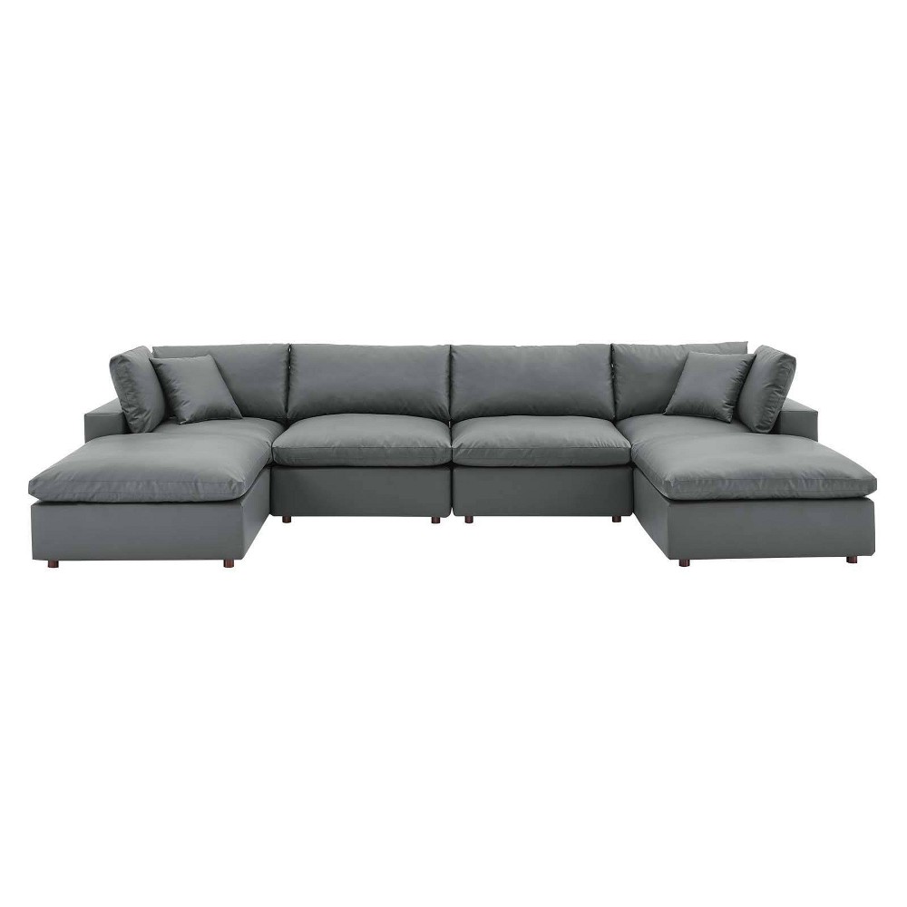 Photos - Sofa Modway 6pc Commix Down Filled Overstuffed Vegan Leather U-Shaped Sectional  S 