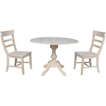 International Concepts 42 inches Round Top Pedestal Table with Two Chairs, Unfinished
