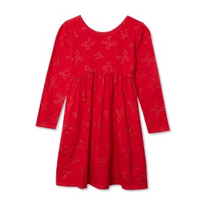 Lands' End Kids Long Sleeve Gathered Waist Jersey Dress - 1 of 2
