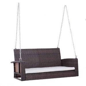 NicBex 2-Seat Wicker Hanging Swing Bench with Chains and Cushions for Patio Bedroom Porch Garden - 1 of 4