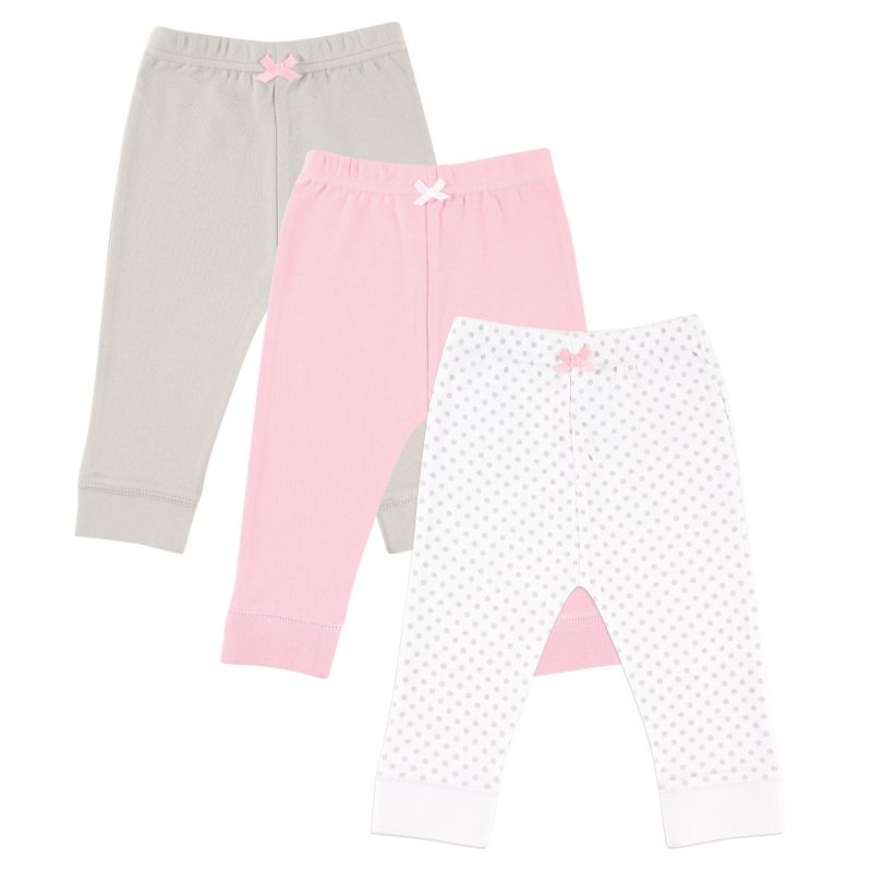 Luvable Friends Baby and Toddler Girl Cotton Pants 3pk, Gray Dot, 1 of 6