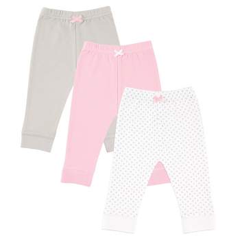 Luvable Friends Baby and Toddler Girl Cotton Pants 3pk, Gray Dot