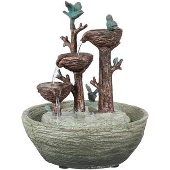 Sunnydaze Indoor Home Office Polyresin Perching Birds 3-Tiered Tabletop Water Fountain Feature - 12"