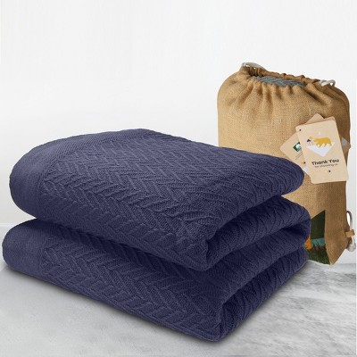 Bed Blanket | Soft 100% Cotton | Herringbone Design | All-Season Thermal Layering by California Design Den