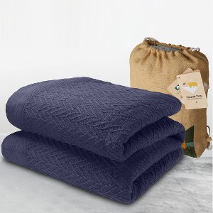 Bed Blanket | Soft 100% Cotton | Herringbone Design | All-Season Thermal Layering by California Design Den - 1 of 4