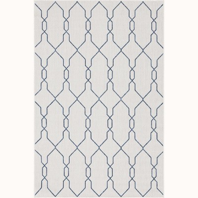 Ivory and Navy Blue Outdoor Trellis Rug, 5' x 8'