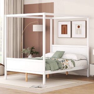 Whisen Queen Size Canopy Bed with Headboard & Footboard, Under-Bed Storage & Decor-Friendly Design - 1 of 4
