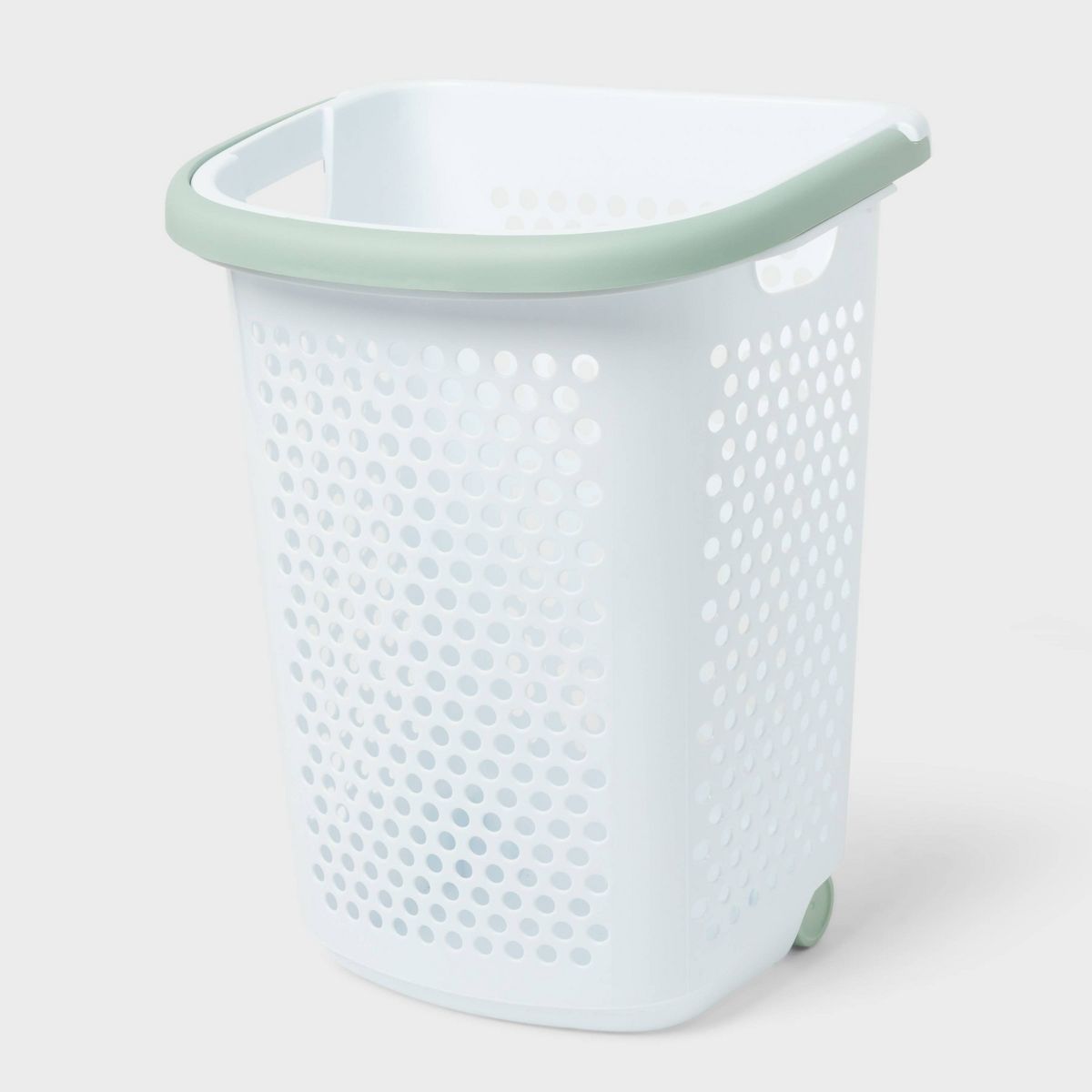 Rolling Hamper White with Daydream Green Handles - Brightroom™