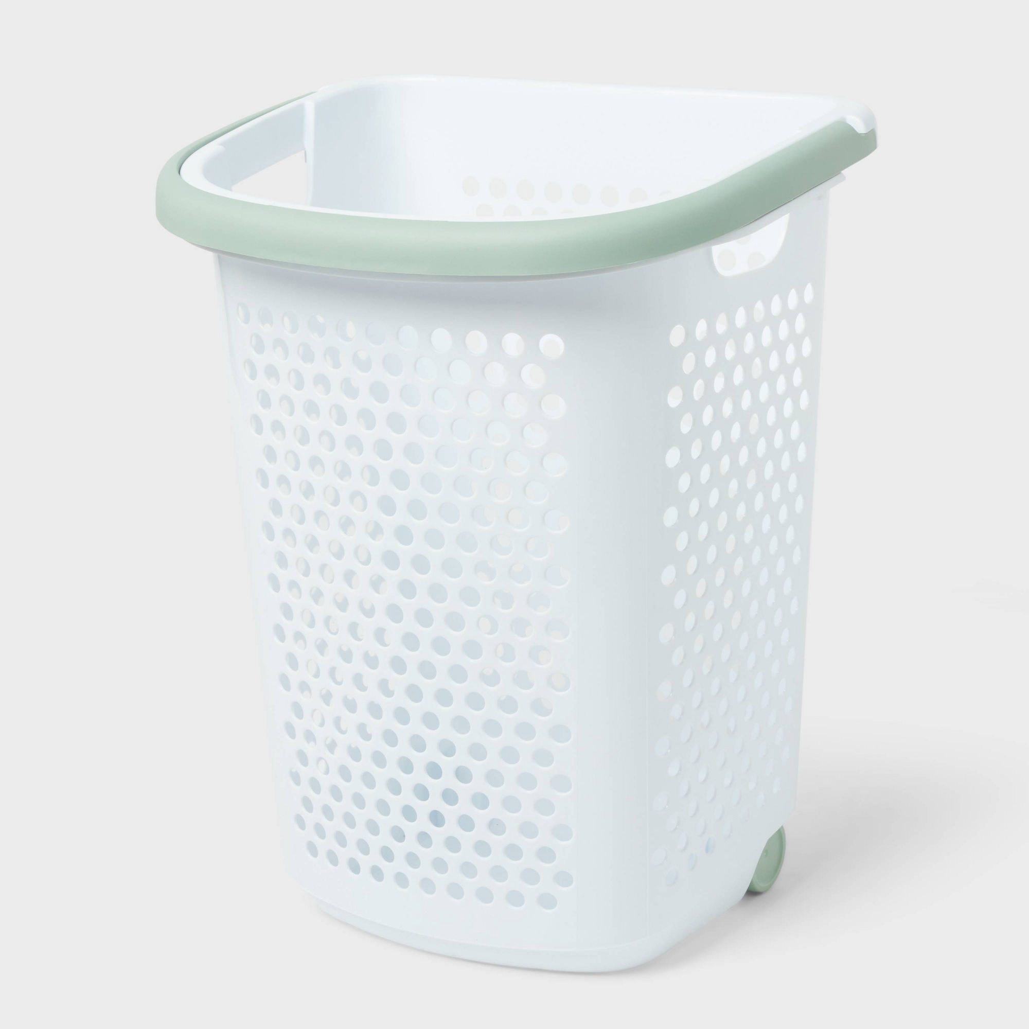 Rolling Hamper White with Daydream Green Handles - Brightroom™