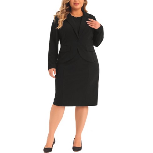 Agnes Orinda Women's Plus Size Two Piece Business Casual Outfits Blazer  Jacket and Sleeveless Bodycon Dress Black 4X