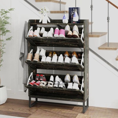 24 Pairs Shoe Cabinet Farmhouse 3 Flip Hidden Drawers Storage Sneakers Organizer