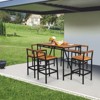 Tangkula 7PCS Patio Rattan Bar Set with Umbrella Hole Wood High-Dining Bistro Set with 6 Bar Stools for Poolside&Garden - 2 of 4