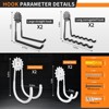 phiestina Garage Hooks, 8-Piece Heavy Duty Utility Steel Hooks for Bicycles, Ladders, Tools, Black & White - 3 of 4