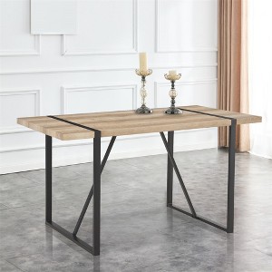 Kitchen Dining Table For 4-6 Person, Rural Industrial Rectangular Dining Table With Grain MDF Tabletop And Black Metal Legs - 1 of 4