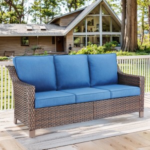 POCASSY Wicker Outdoor Couch, Brown Wicker Sofa Outdoor Furniture with All Weather Rattan and Olefin Cushion for Porch Balcony - 1 of 4