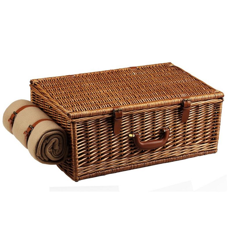 Picnic at Ascot Dorset English- Style Willow Picnic Basket with Service for 4, Coffee Set and Blanket - Gazebo, 2 of 3