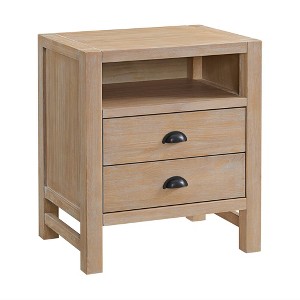 Arden 2 Drawer Wood Nightstand Light Driftwood - Alaterre Furniture: Solid Pine, Open Shelf, Farmhouse Style - 1 of 4