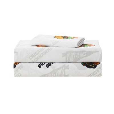 Queen White Polyester Microfiber NHL Chicago Blackhawks Sheet Set