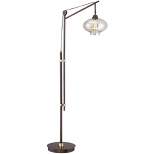 Franklin Iron Works Industrial Floor Lamp with USB Charging Port LED 66" Tall Bronze Brass Tinted Glass Shade for Living Room Home