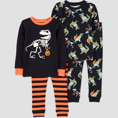 Carter's Just One You® Toddler Boys' 4pc Cotton Long Sleeve Dinosaur Halloween Pajama Set - Black/Orange