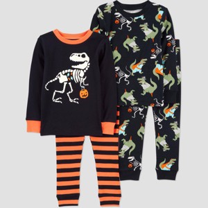 Carter's Just One You® Toddler Boys' 4pc Cotton Long Sleeve Dinosaur Halloween Pajama Set - Black/Orange - 1 of 3