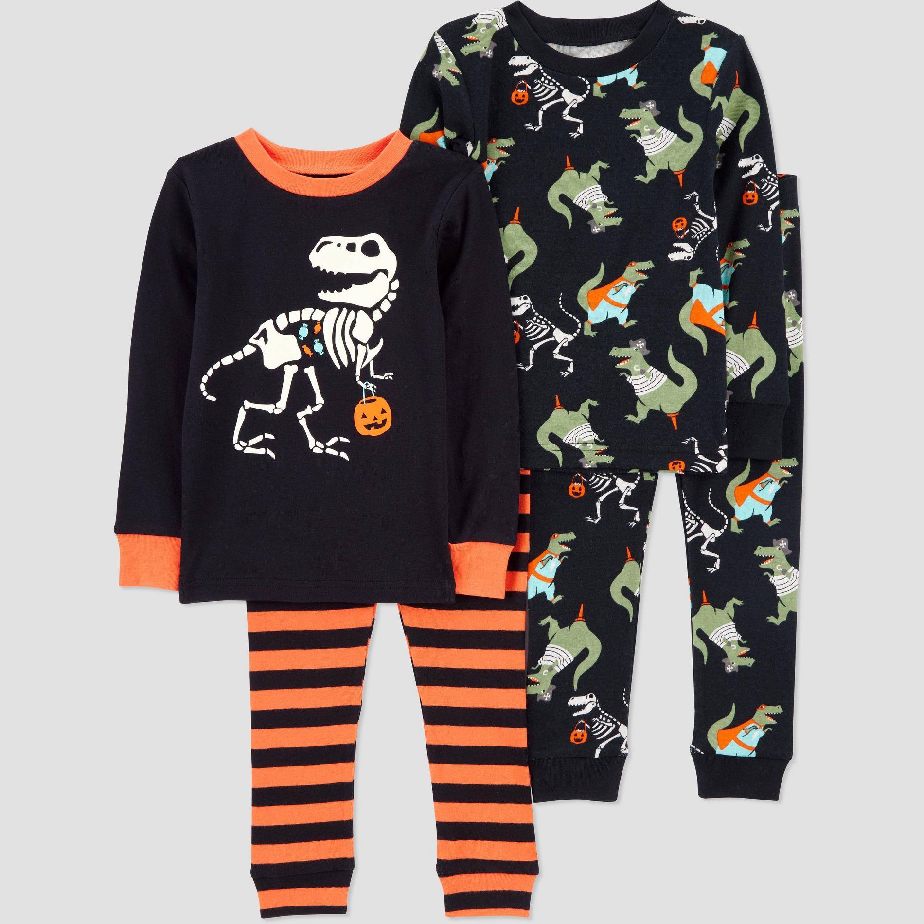 Carter's Just One You® Toddler Boys' 4pc Cotton Long Sleeve Dinosaur Halloween Pajama Set - Black/Orange 5T