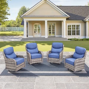 Outdoor Swivel Rocker Chair with 6 Inch Thick Cushion 2 in 1 Porch Glider Swivel Chair - Wicker Patio Furniture Patio Swivel Glider Seating - 1 of 4