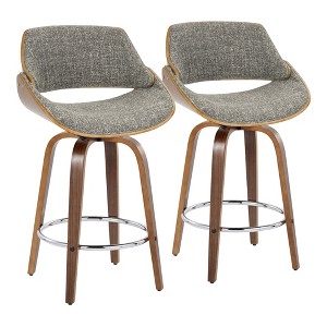 Set of 2 26" Fabric Mid-Century Modern Counter Stools with Wood Legs, Round Chrome Footrest, and 360¡ã Swivel for Kitchen - 1 of 4