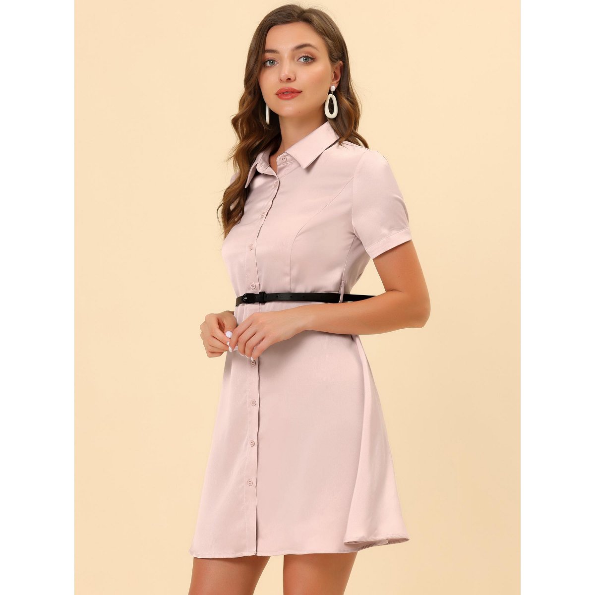 Женские платья INSPIRE CHIC Women's Point Collar Short Sleeve Dresses Pink X-Large — фото 3
