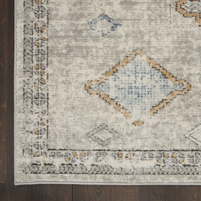 Reversible Grey/Ivory/Blue Diamond Synthetic Area Rug 3' x 5'