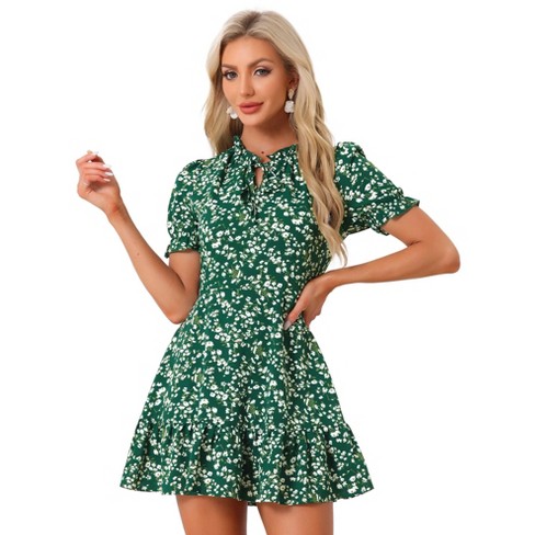 Allegra K Women's Summer Chiffon Ruffle Tie Neck Puff Short Sleeve ...