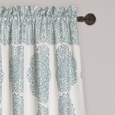 Blue Polyester Medallion Room Darkening Curtain Panels