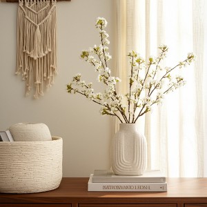 Decorative Contemporary Ceramic Vase - Boho Embossed Design Home Office Bedroom Living Room Use - 8" Ivory & Tan - 1 of 4