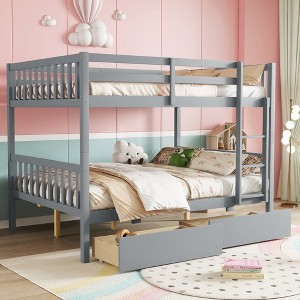 KTMBDW Classic Rubber Wood Twin over Twin Bunk Bed with 2 Drawers, Twin over Twin, Ladder and Safety Guardrails - 1 of 4