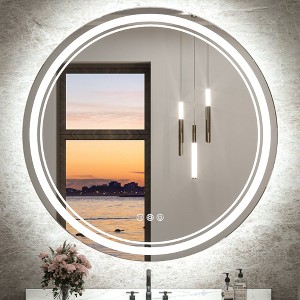 Keonjinn LED Round Bathroom Vanity Wall Mirror, 3 Color Temperatures Dimmable - 1 of 4