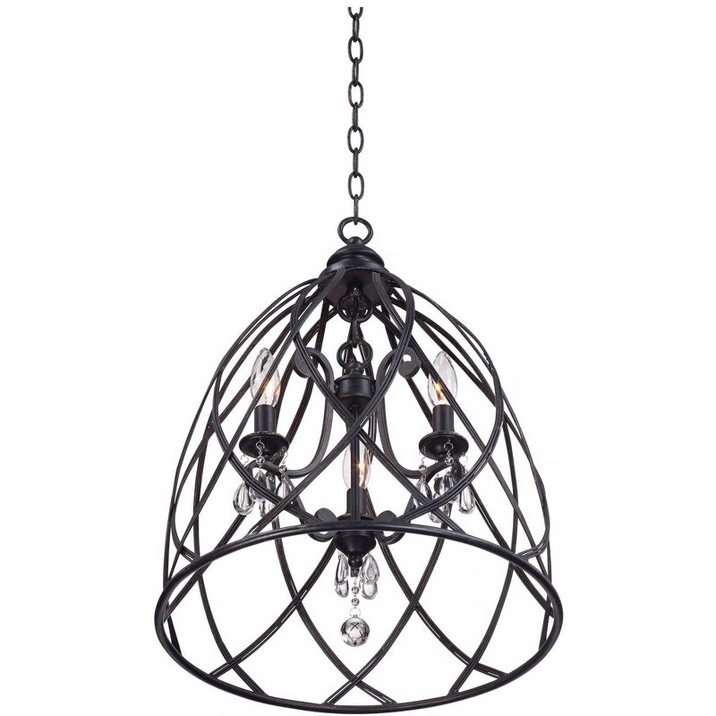 Franklin Iron Works Black Pendant Chandelier Lighting 16" Wide Industrial Rustic Bell Cage 3-Light Fixture for Dining Room House Foyer Kitchen Island, 5 of 8