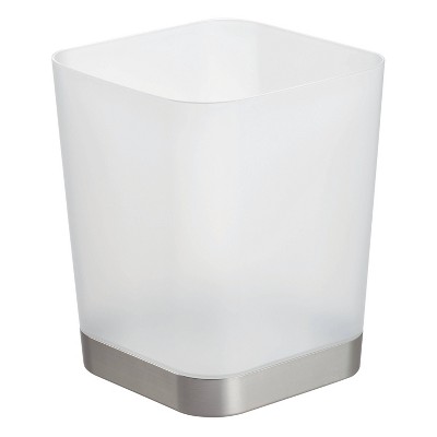 iDESIGN Ilese Waste Can Frost/Brushed Nickel: Plastic Bathroom Accessories, 7.64 qt Capacity